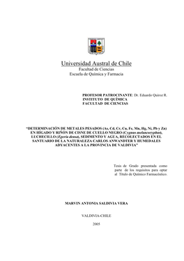 Universidad Austral De Chile Facultad De Ciencias Escuela De Química Y Farmacia