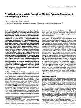 Do IV-Methybaspartate Receptors Mediate Synaptic Responses in the Mudpuppy Retina?