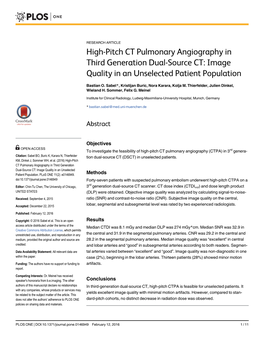 High-Pitch CT Pulmonary Angiography in Third Generation Dual-Source CT: Image Quality in an Unselected Patient Population