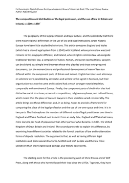 The Composition and Distribution of the Legal Profession, and the Use of Law in Britain and Ireland, C.1500-C.1850*
