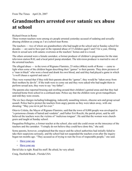 Grandmothers Arrested Over Satanic Sex Abuse at School