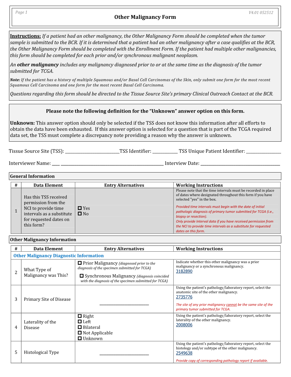 Other Malignancy Form