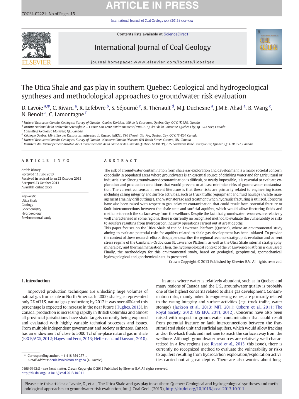 The Utica Shale and Gas Play in Southern Quebec: Geological and Hydrogeological Syntheses and Methodological Approaches to Groundwater Risk Evaluation