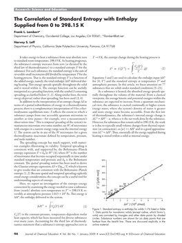 The Correlation of Standard Entropy with Enthalpy Supplied from 0 to 298.15 K