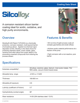A Corrosion Resistant Silicon Barrier Coating Ideal for Acidic, Oxidative, and High Purity Environments