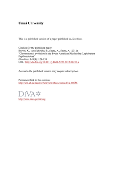 Chromosomal Evolution in the South American Riodinidae (Lepidoptera Papilionoidea)" Hereditas, 149(4): 128-138 URL