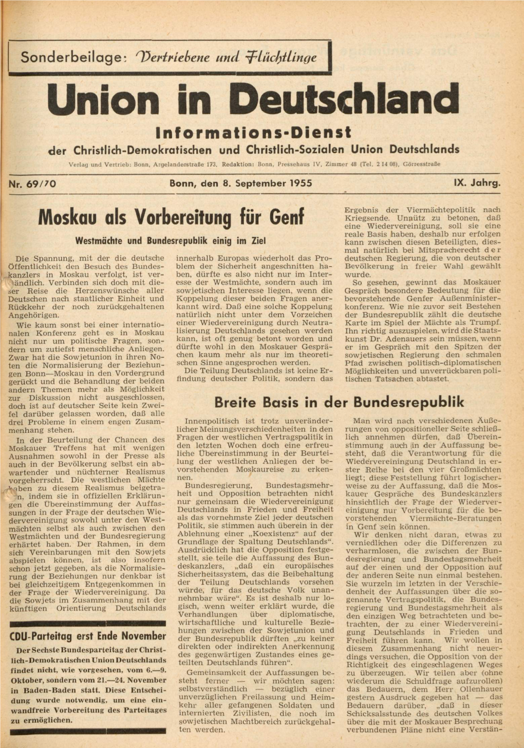 UID Jg. 9 1955 Nr. 69/70, Union in Deutschland