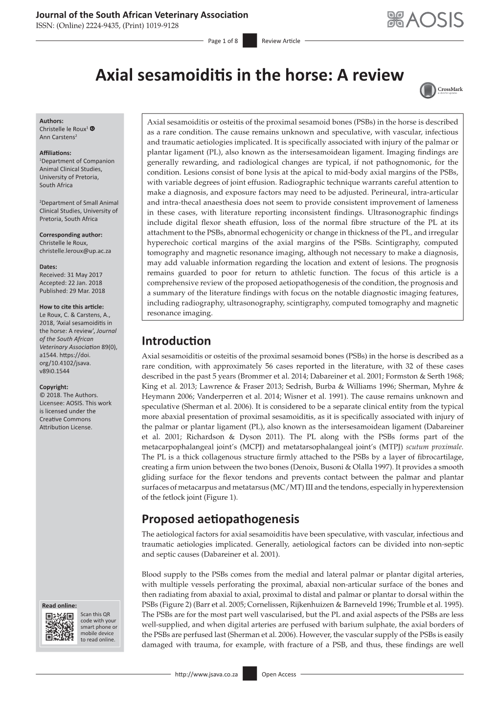 Axial Sesamoiditis in the Horse: a Review