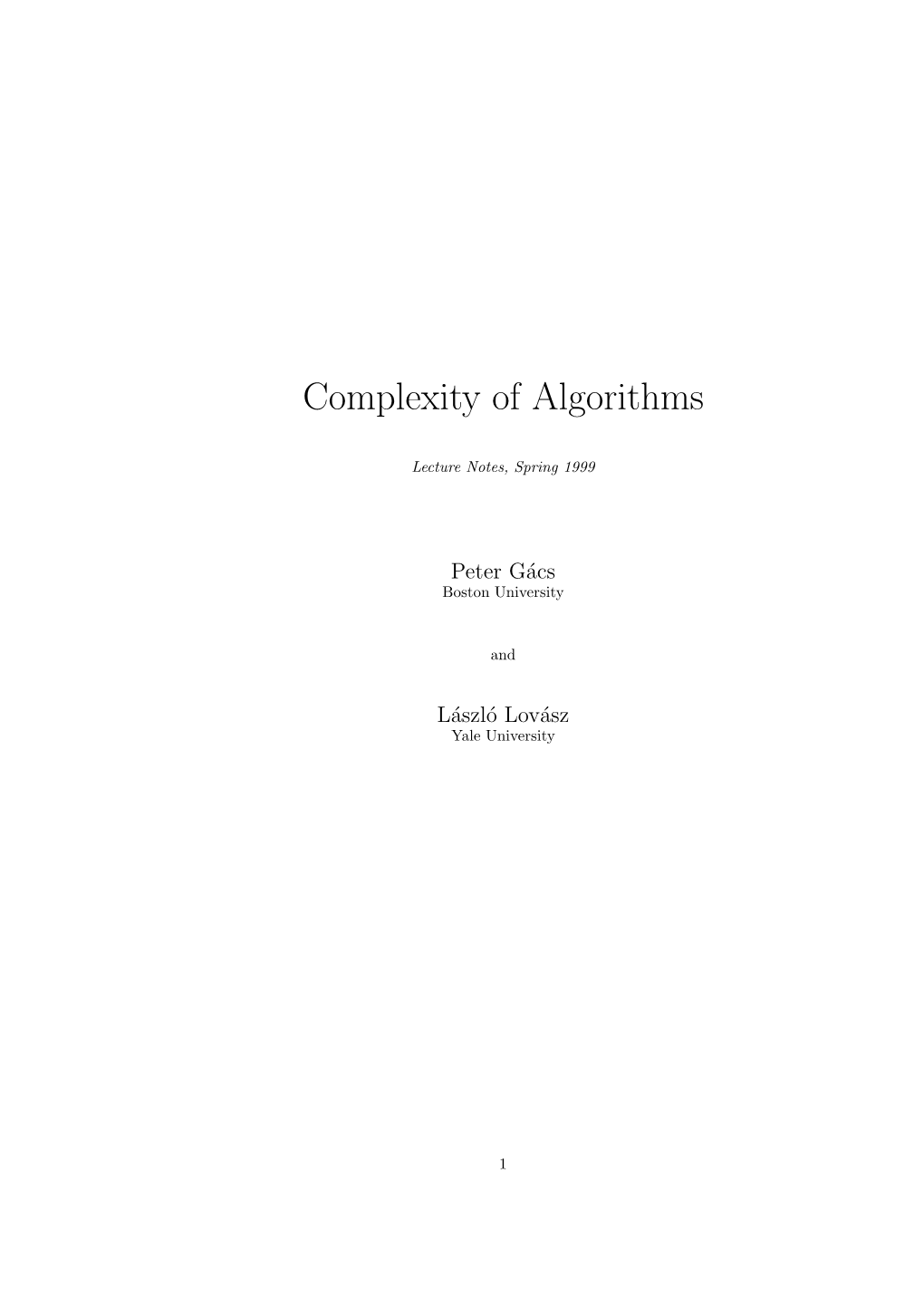 Complexity of Algorithms