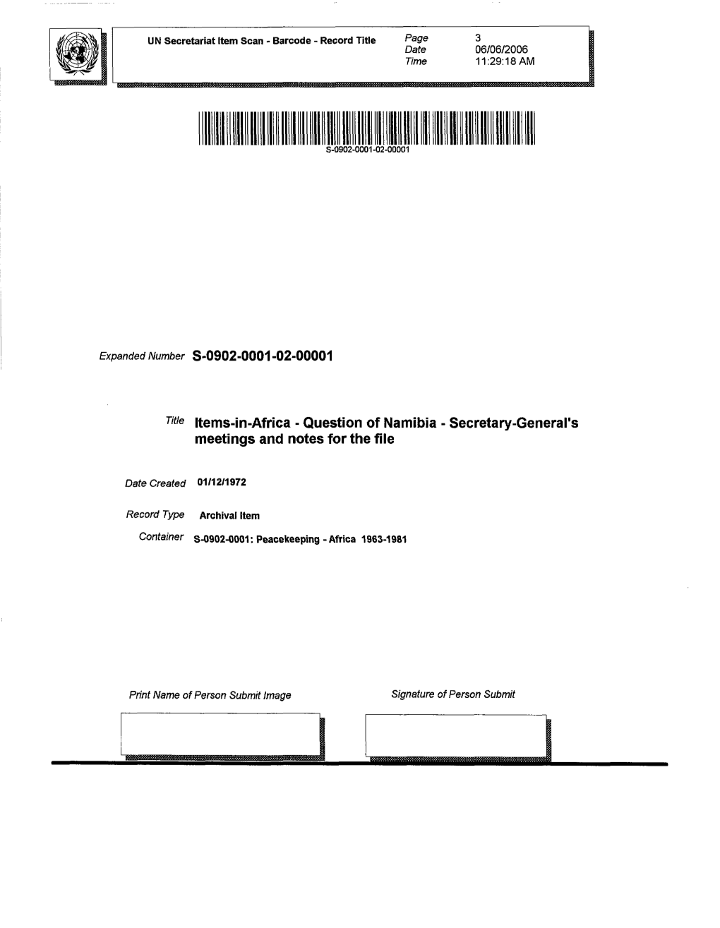 Items-In-Africa - Question of Namibia - Secretary-General's Meetings and Notes for the File