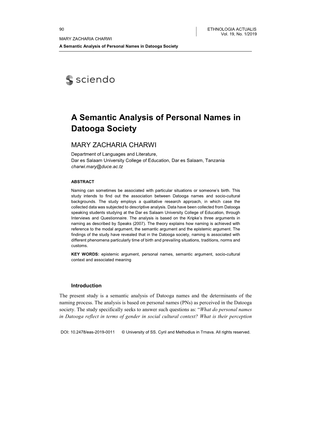 A Semantic Analysis of Personal Names in Datooga Society