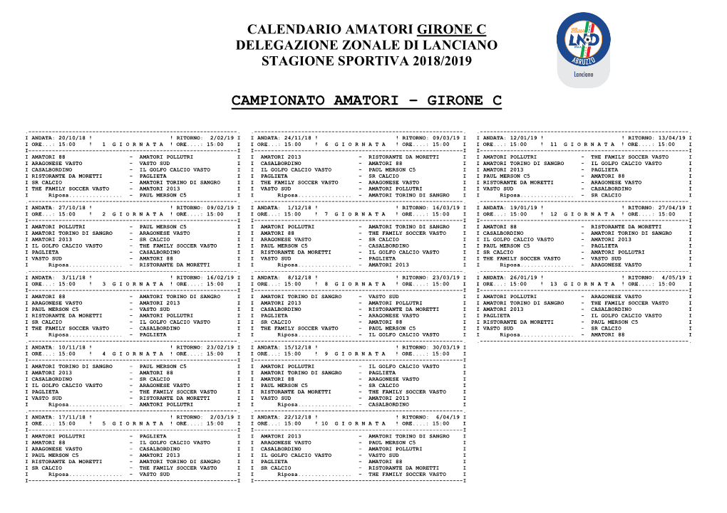 Campionato Amatori – Girone C