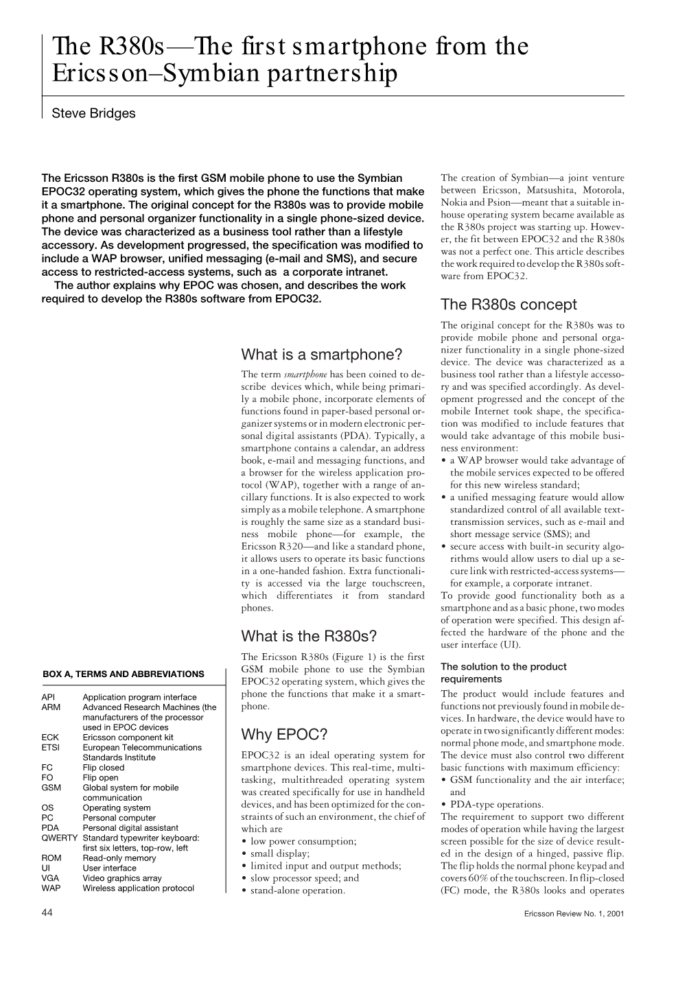 Ericsson Review 1 2001: the R380s—The First Smartphone from the Ericsson–Symbian Partnership