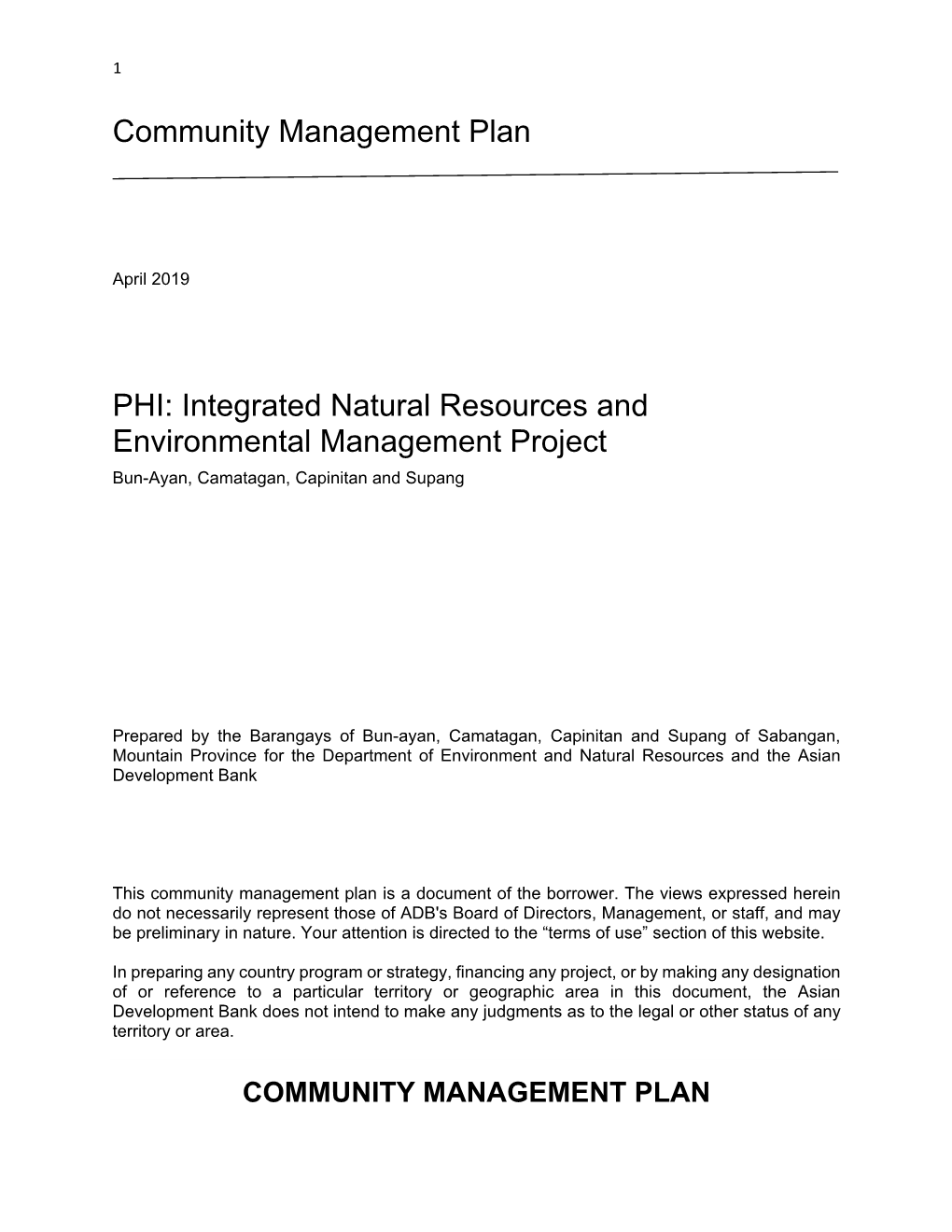 Integrated Natural Resources and Environmental Management Project Bun-Ayan, Camatagan, Capinitan and Supang