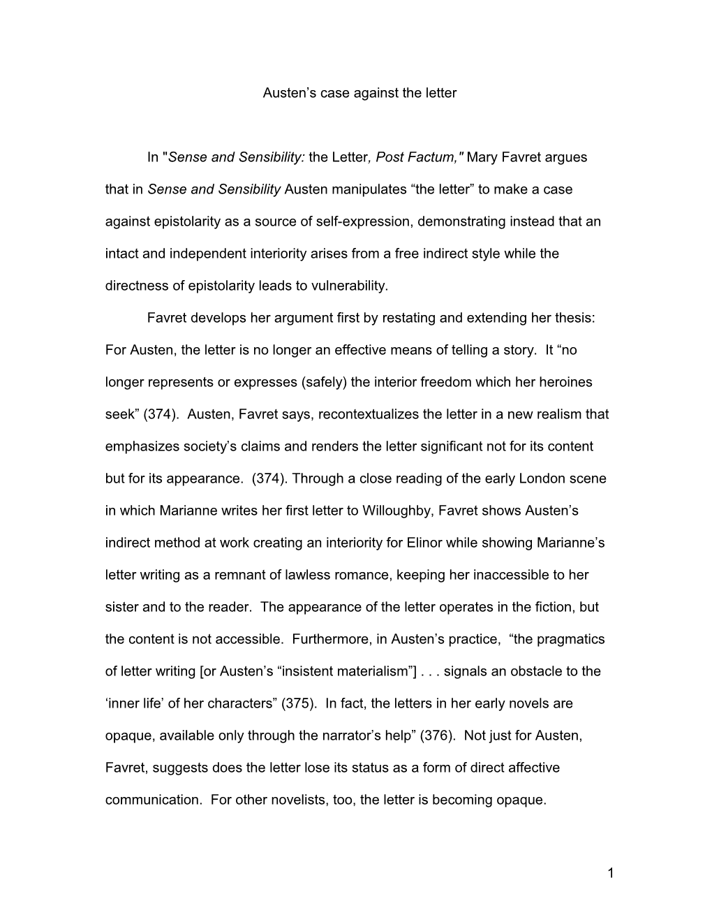 Austen S Case Against the Letter