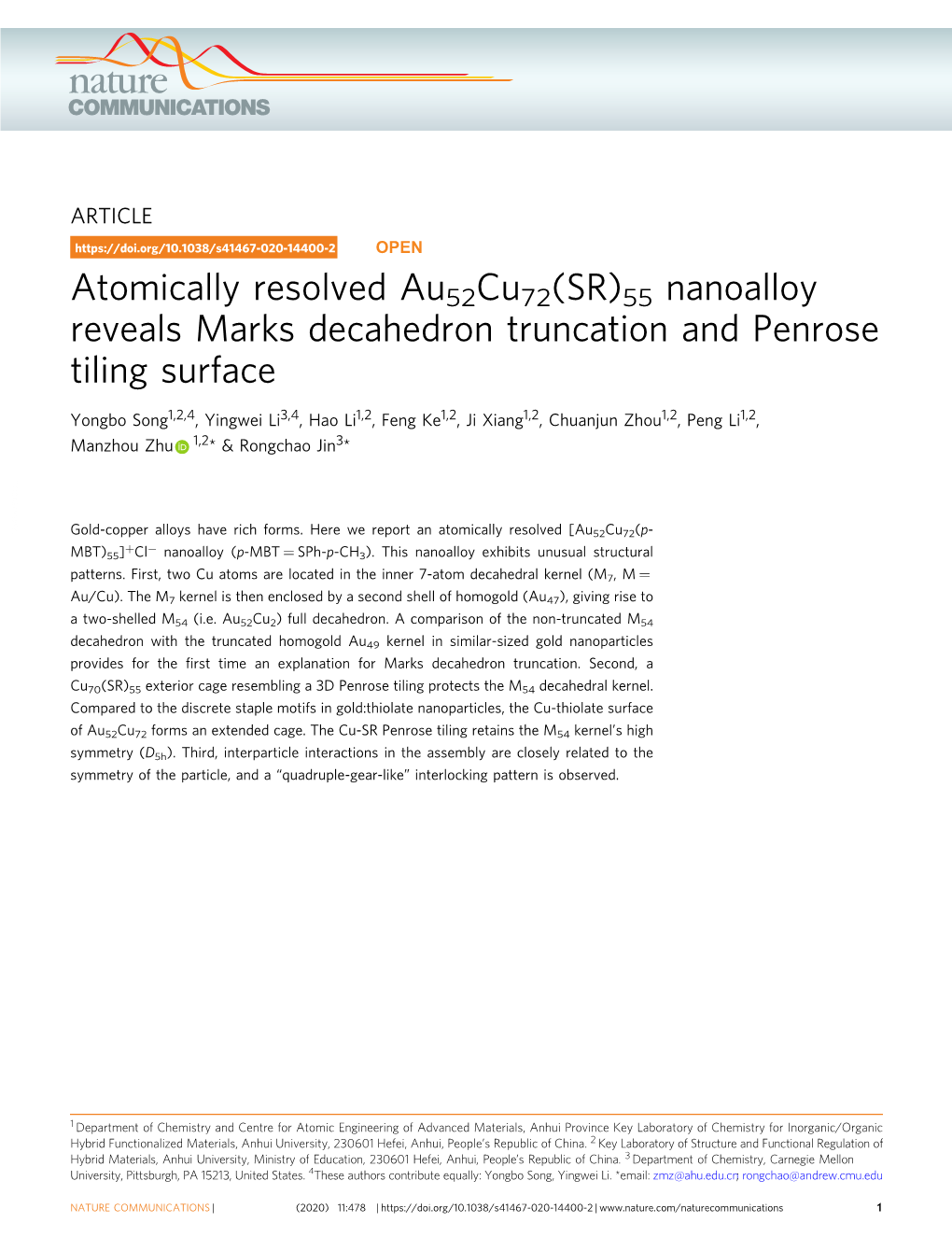 55 Nanoalloy Reveals Marks Decahedron Truncation and Penrose Tiling Surface