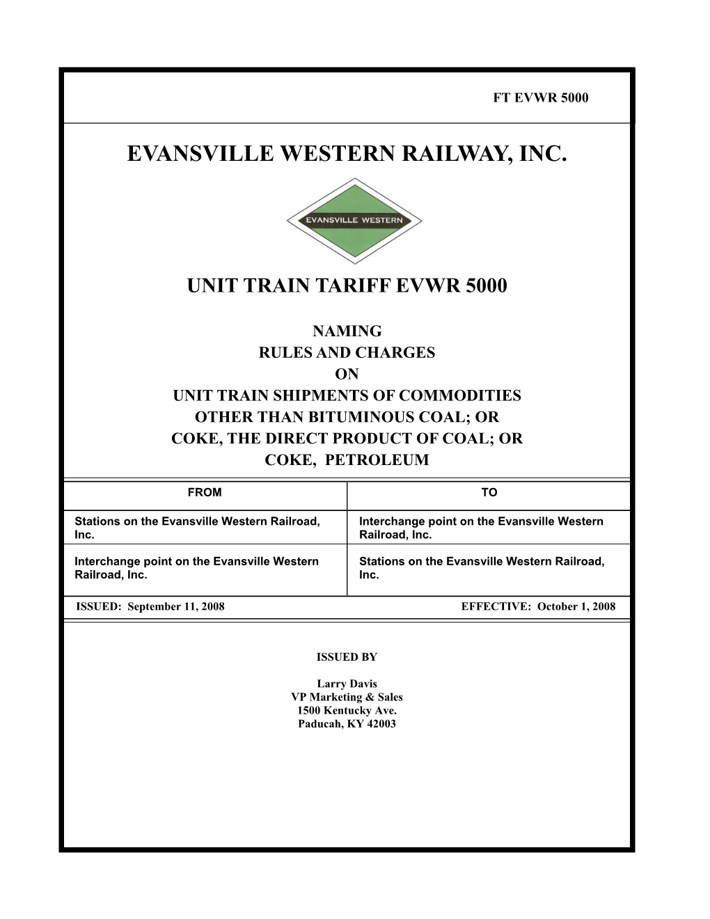 Unit Train Tariff Evwr 5000