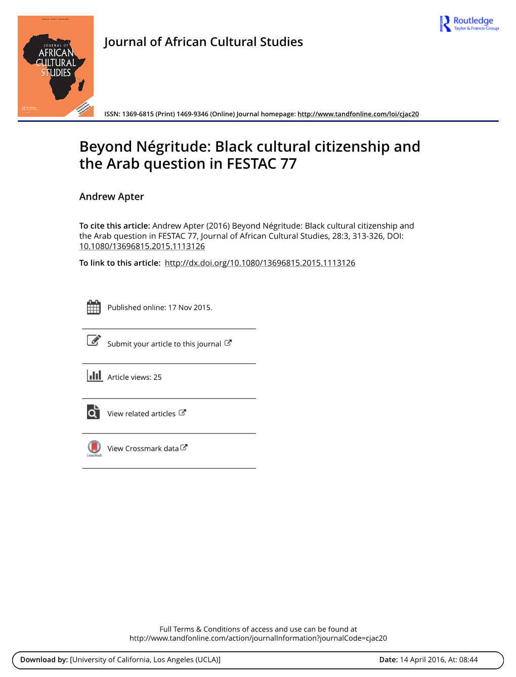 Black Cultural Citizenship and the Arab Question in FESTAC 77