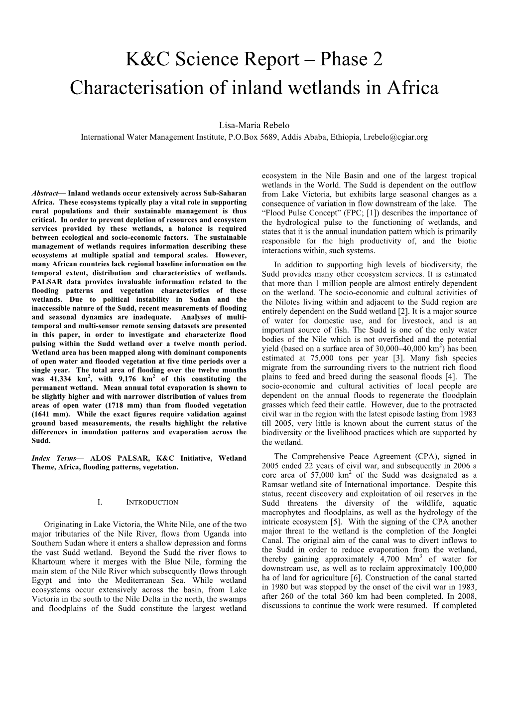 K&C Science Report – Phase 2 Characterisation of Inland Wetlands