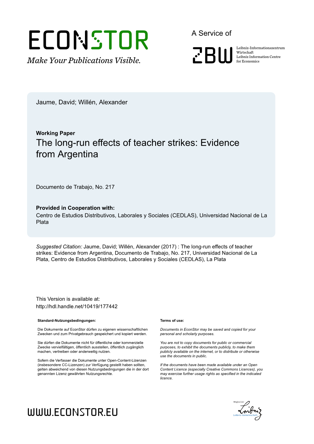 The Long-Run Effects of Teacher Strikes: Evidence from Argentina