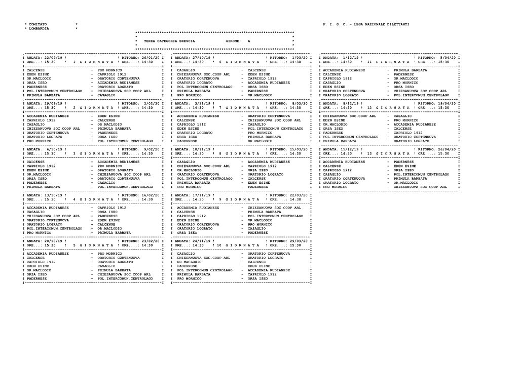 Terza Categoria Brescia Girone: a * * * ************************************************************************