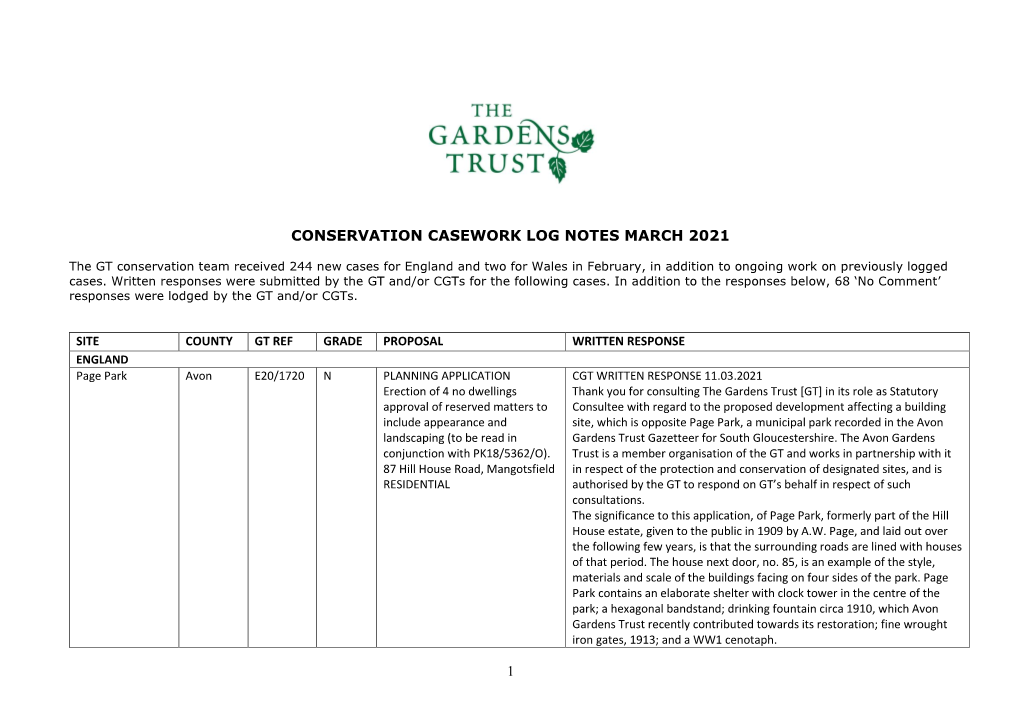 1 Conservation Casework Log Notes March 2021
