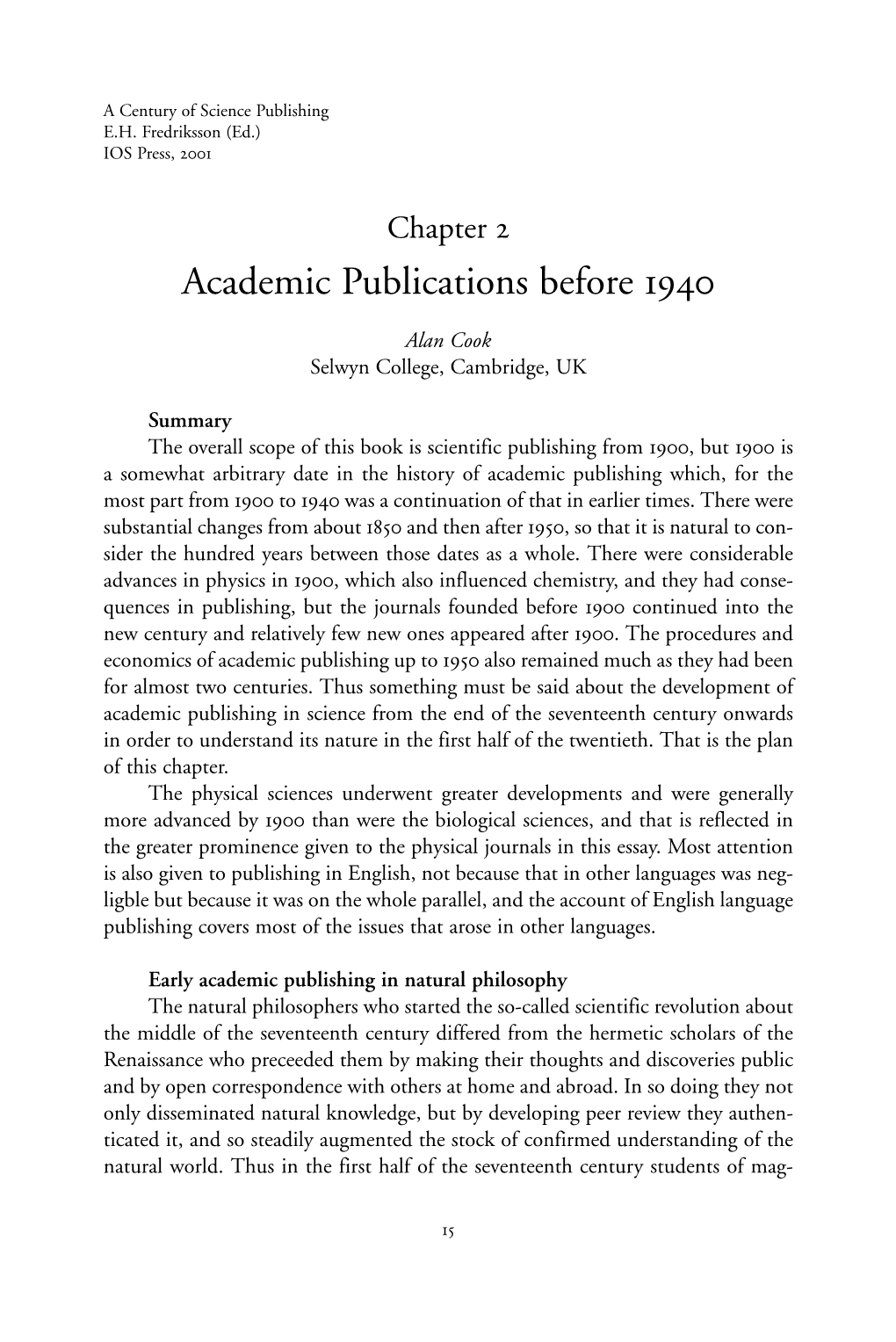 Academic Publications Before 1940
