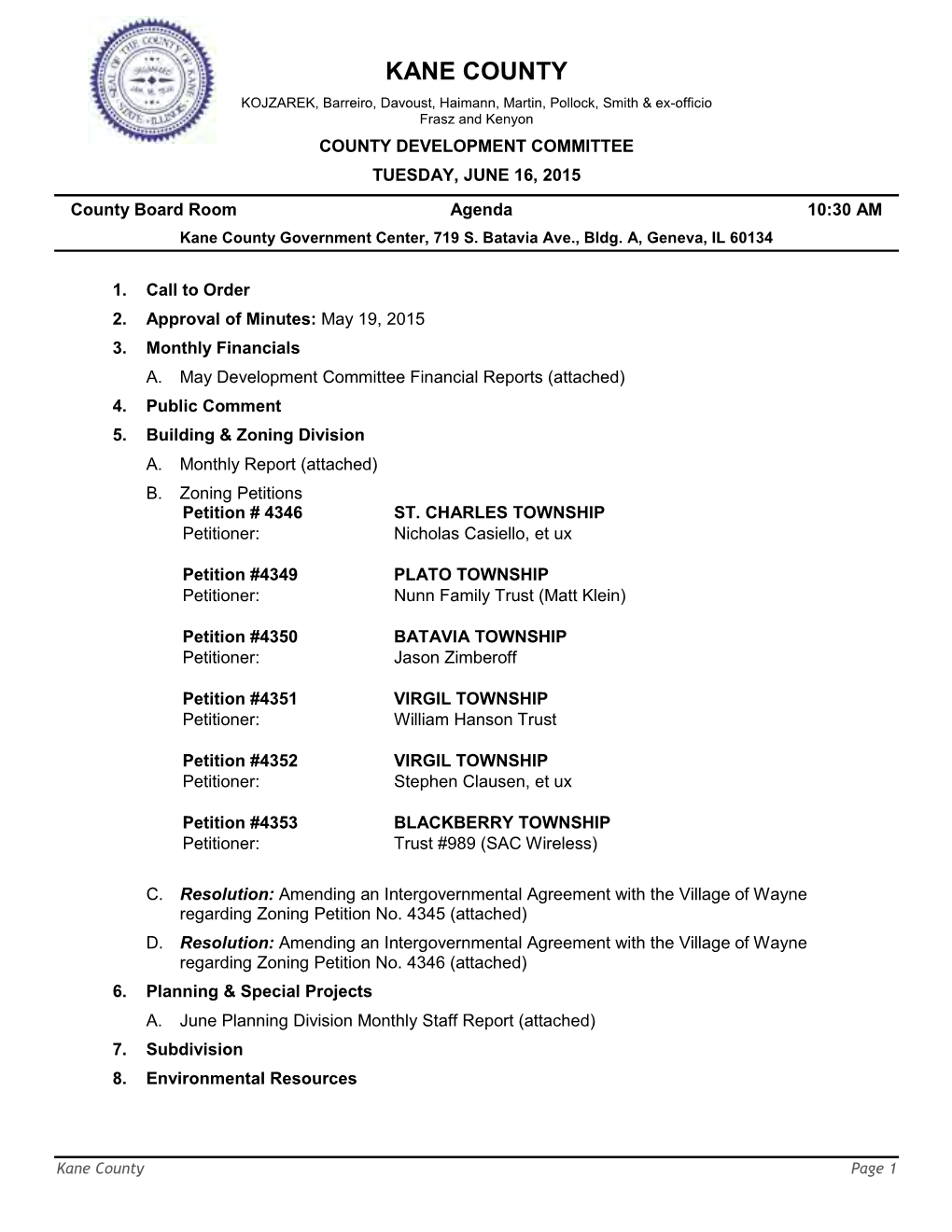 Agenda 10:30 AM Kane County Government Center, 719 S