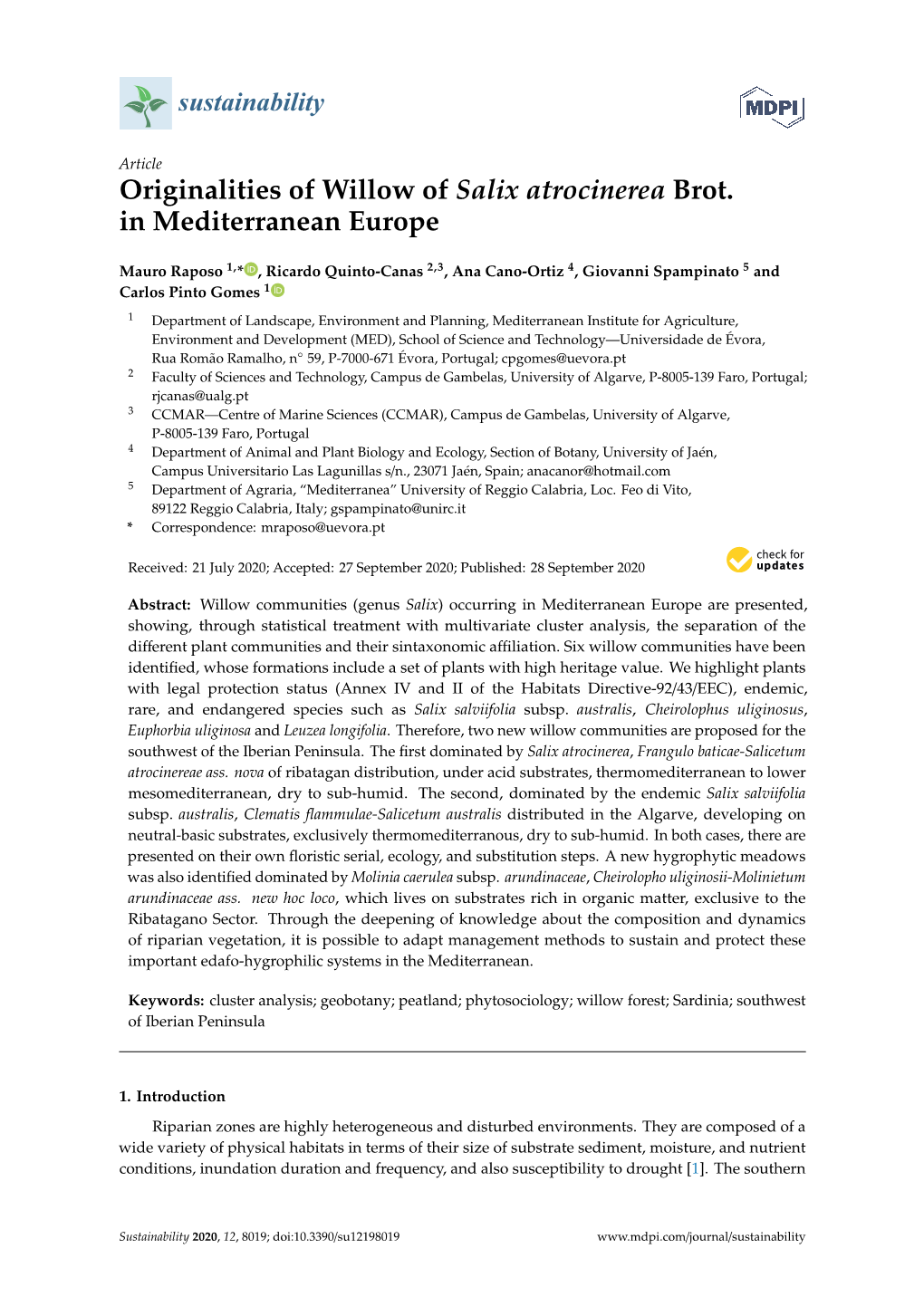 Originalities of Willow of Salix Atrocinerea Brot. in Mediterranean Europe