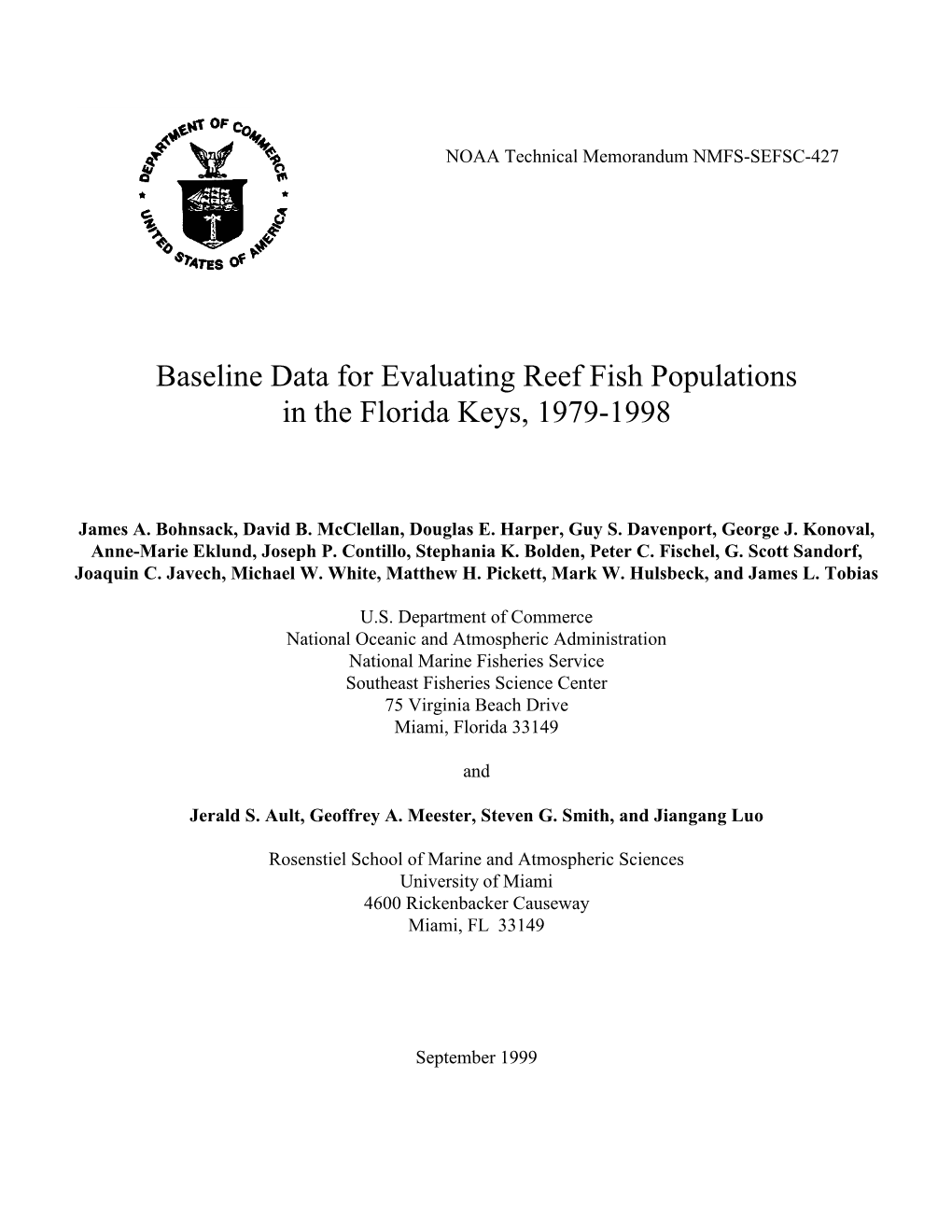 Baseline Data for Evaluating Reef Fish Populations in the Florida Keys, 1979-1998