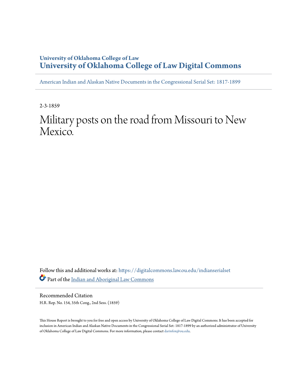 Military Posts on the Road from Missouri to New Mexico