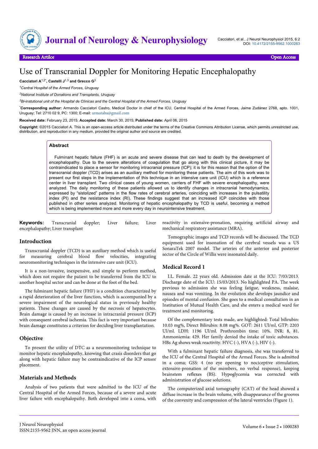 Use of Transcranial Doppler for Monitoring Hepatic Encephalopathy
