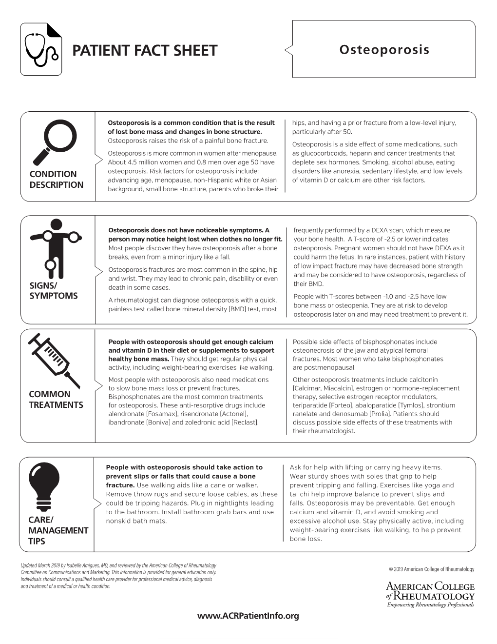 PATIENT FACT SHEET Osteoporosis