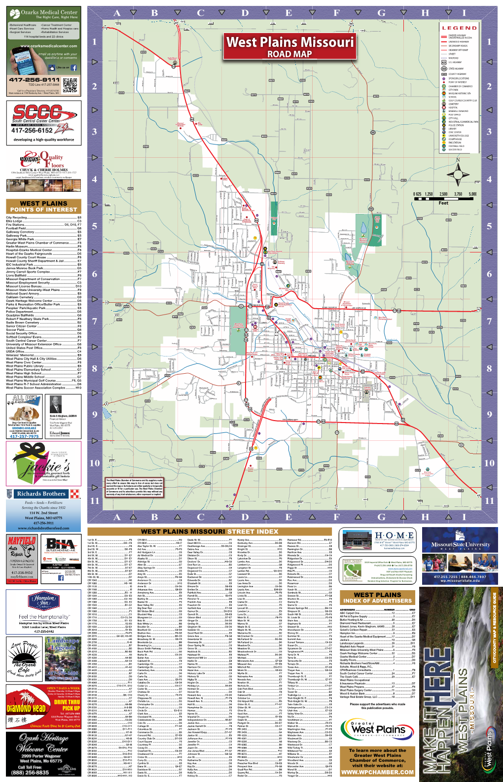 West Plains Missouri SECONDARY ROADS 1 HIGHWAY OFF-RAMP 4350 STREET Sadie Brown ROAD MAP RAILROAD Cemetery 63 U.S