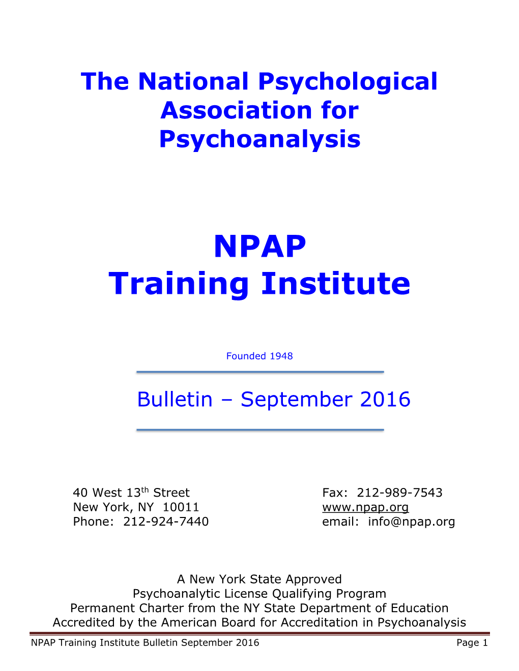 NPAP Training Institute