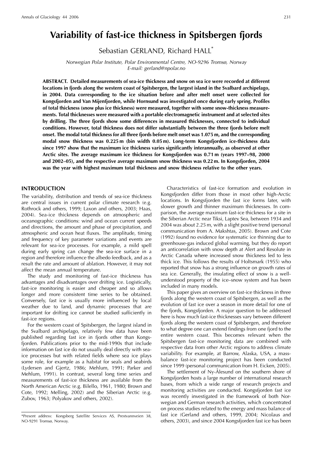 Variability of Fast-Ice Thickness in Spitsbergen Fjords