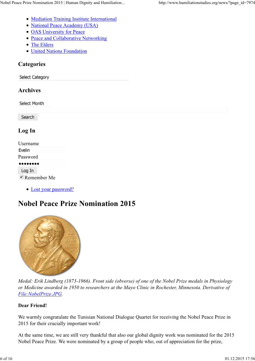 Nobel Peace Prize Nomination 2015 | Human Dignity and Humiliation