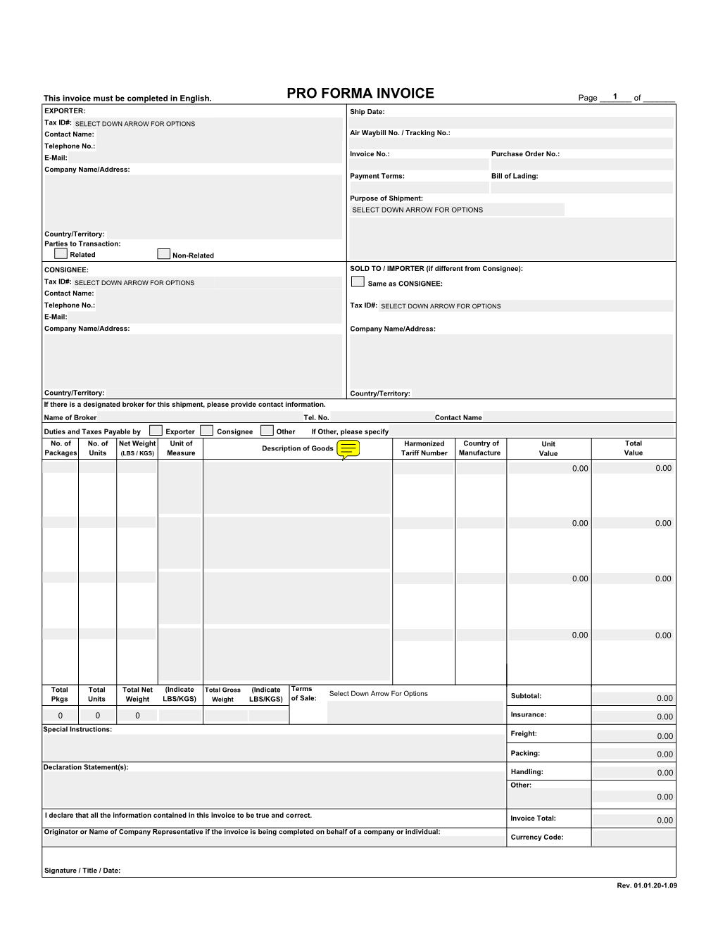 Pro Forma Invoice