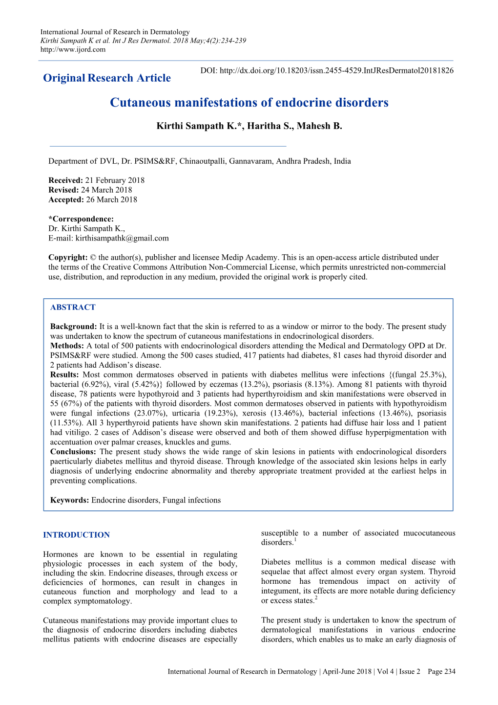 Cutaneous Manifestations of Endocrine Disorders