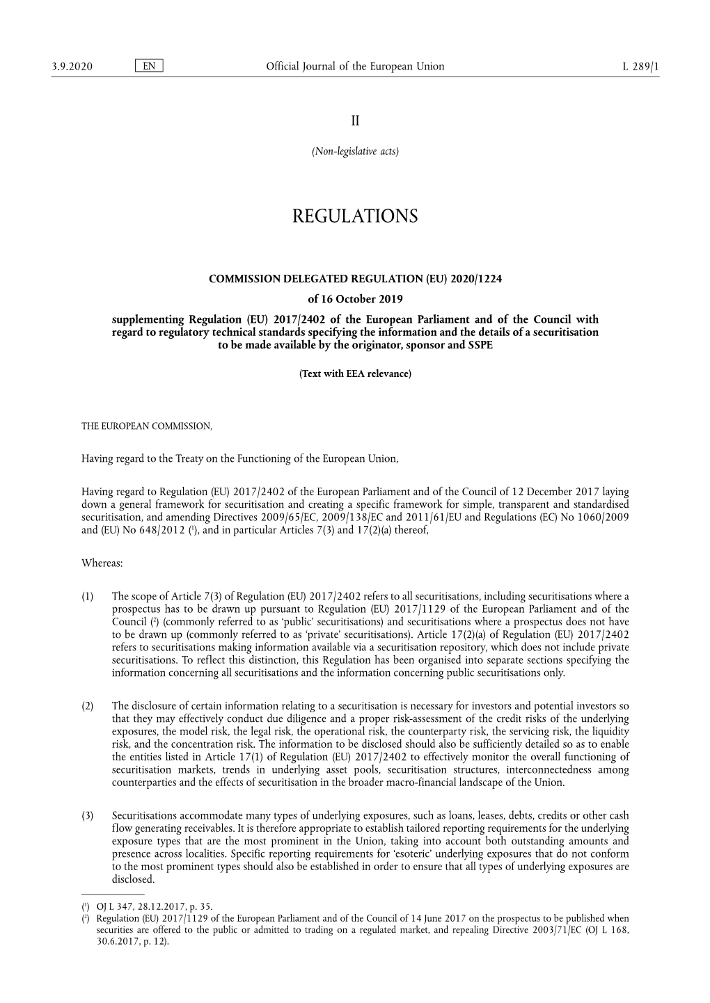 Commission Delegated Regulation (EU) 2020/1224