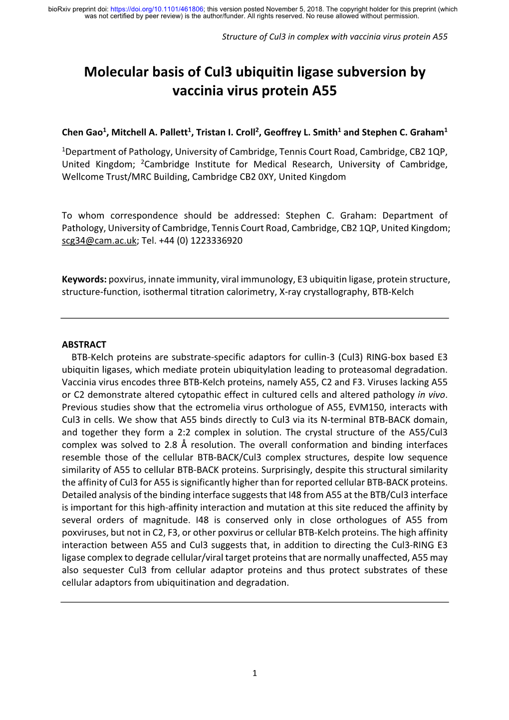 Structure of Cul3 in Complex with Vaccinia Virus Protein A55