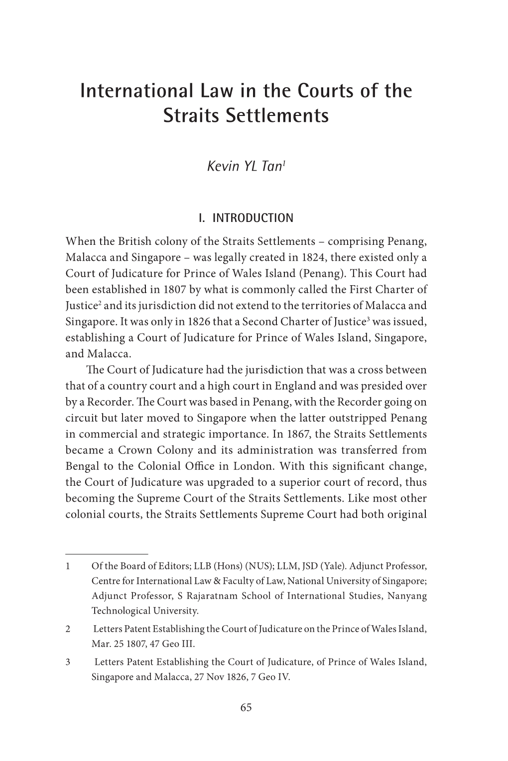 International Law in the Courts of the Straits Settlements