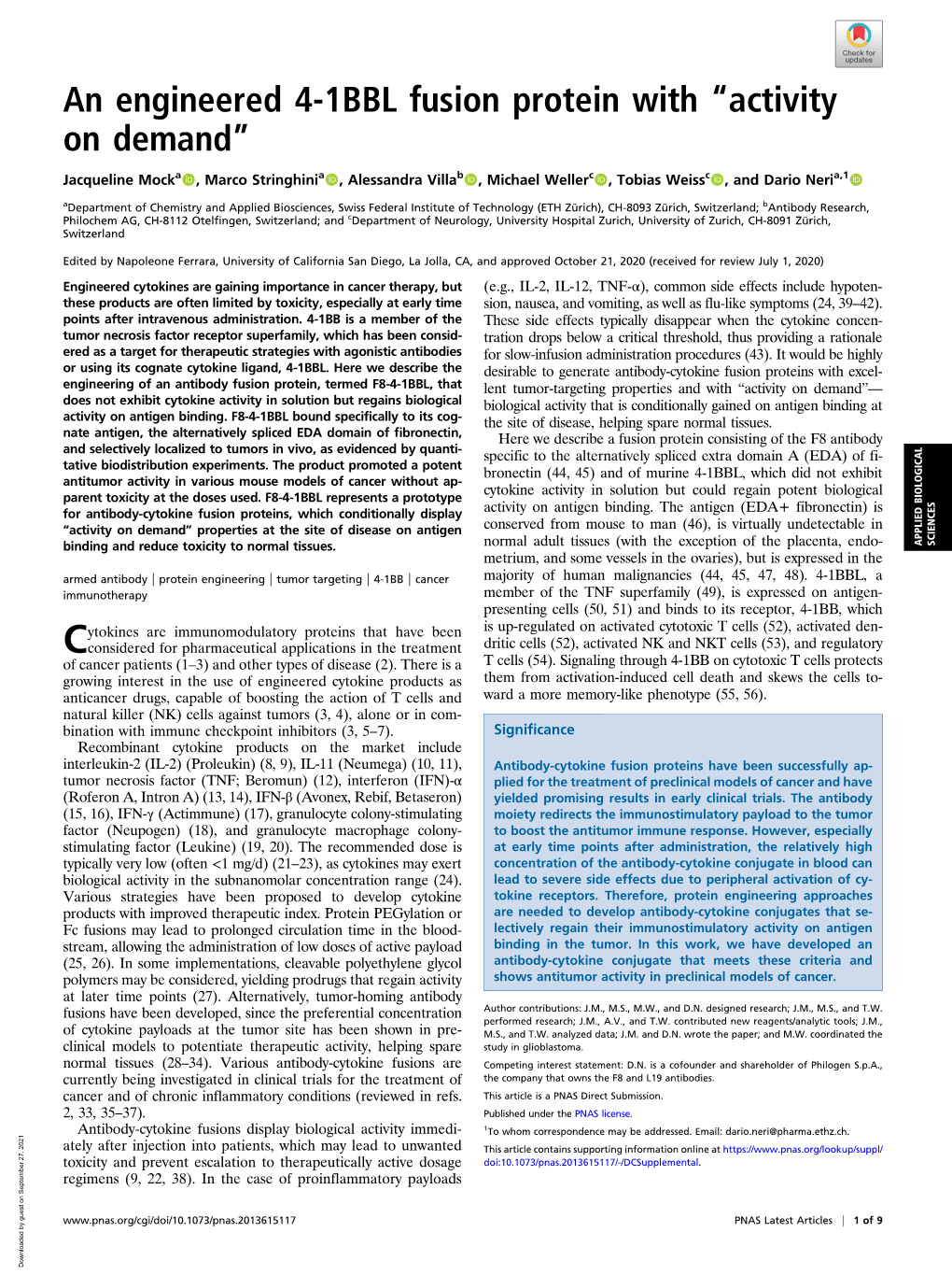 An Engineered 4-1BBL Fusion Protein with “Activity on Demand”