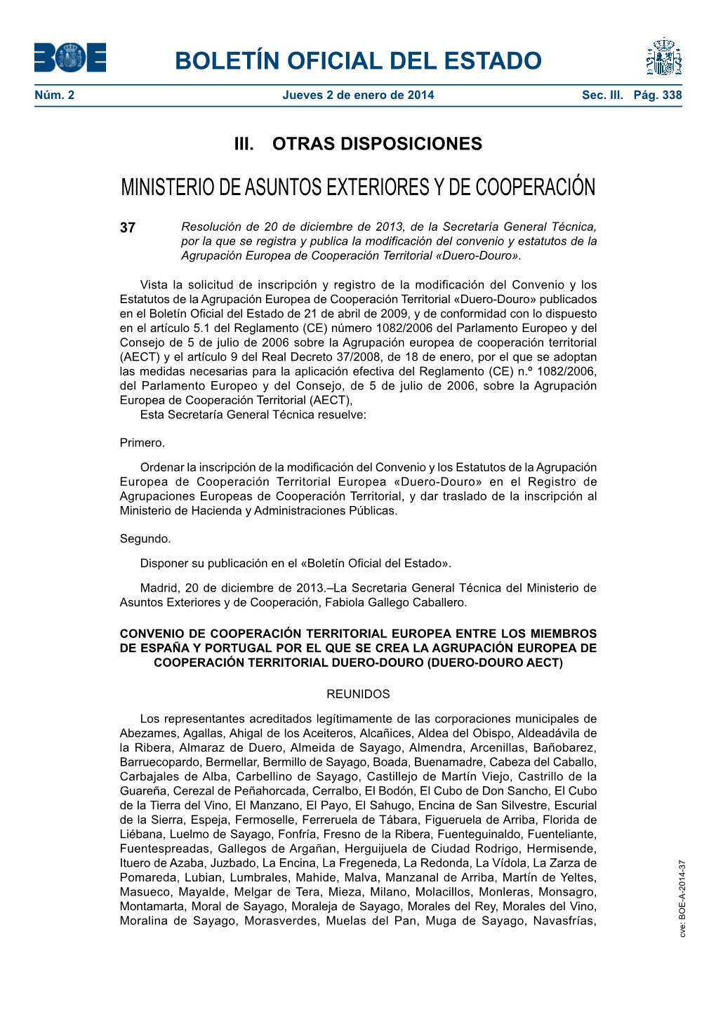 Disposición 37 Del BOE Núm. 2 De 2014