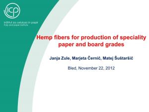 Hemp Fibers for Production of Speciality Paper and Board Grades