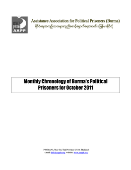 Monthly Chronology of Burma's Political Prisoners for October 2011