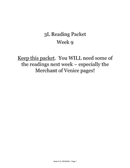 3L Reading Packet Week 9 Keep This