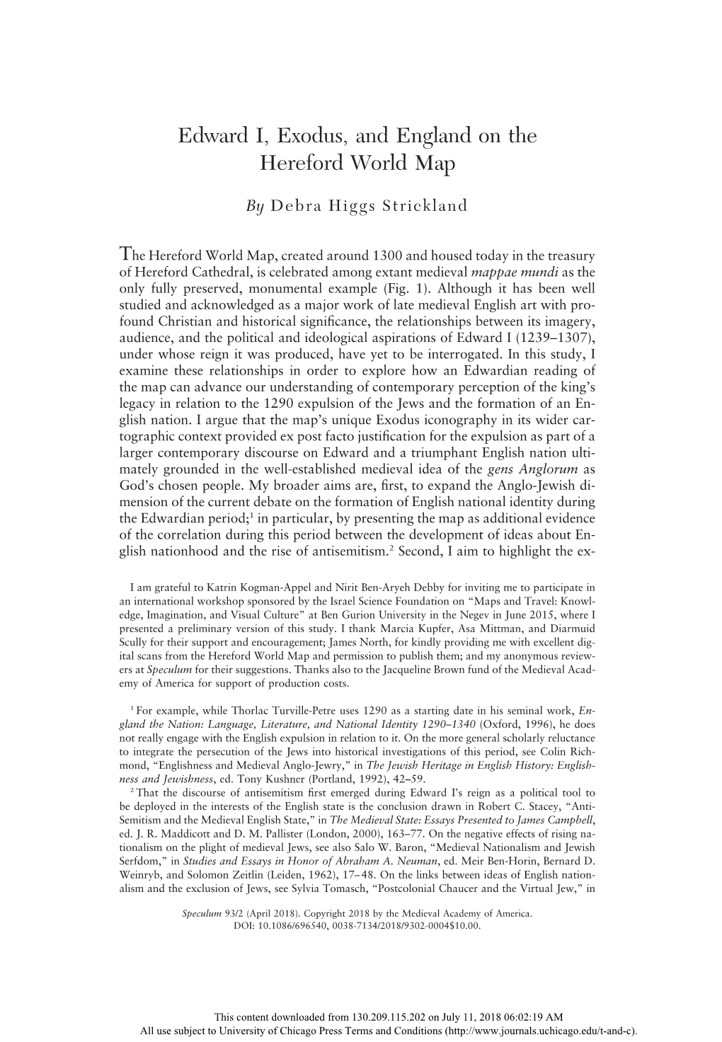 Edward I, Exodus, and England on the Hereford World Map