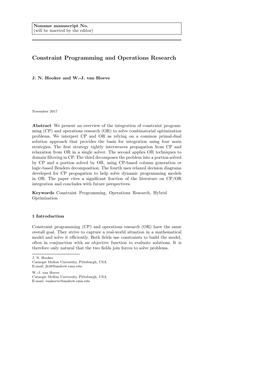 Constraint Programming and Operations Research
