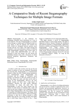 A Comparative Study of Recent Steganography Techniques for Multiple Image Formats